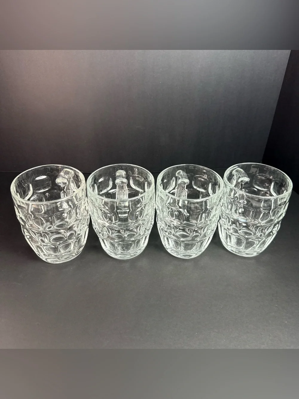 Vintage SET of 4 VINTAGE LUMINARC FRANCE CLEAR GLASS THUMBPRINT BEER MUGS 5